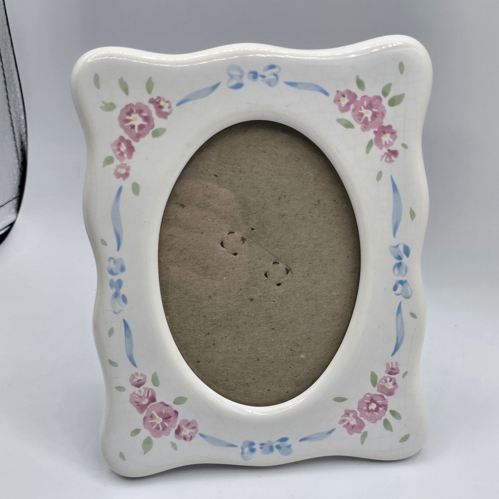 Ceramic Photo Frame Pink Tea Roses Simple Oval Display Cottagecore Vtg Granny